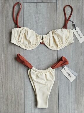 Montce Cream Elastic-Waist Bikini Bottoms